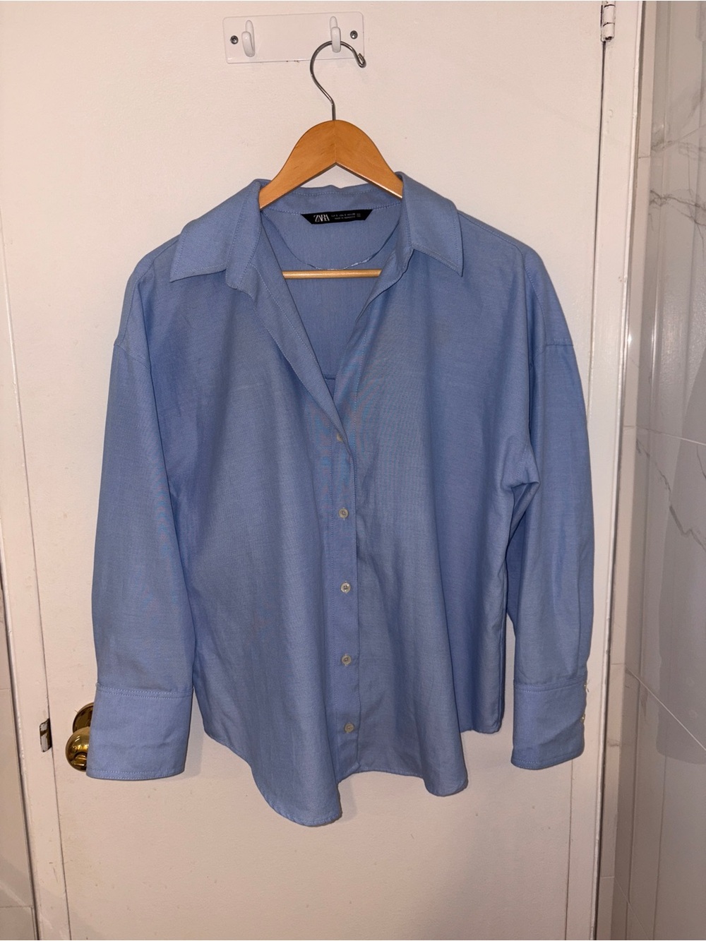 Zara Light Blue Relaxed Button-Down Shirt